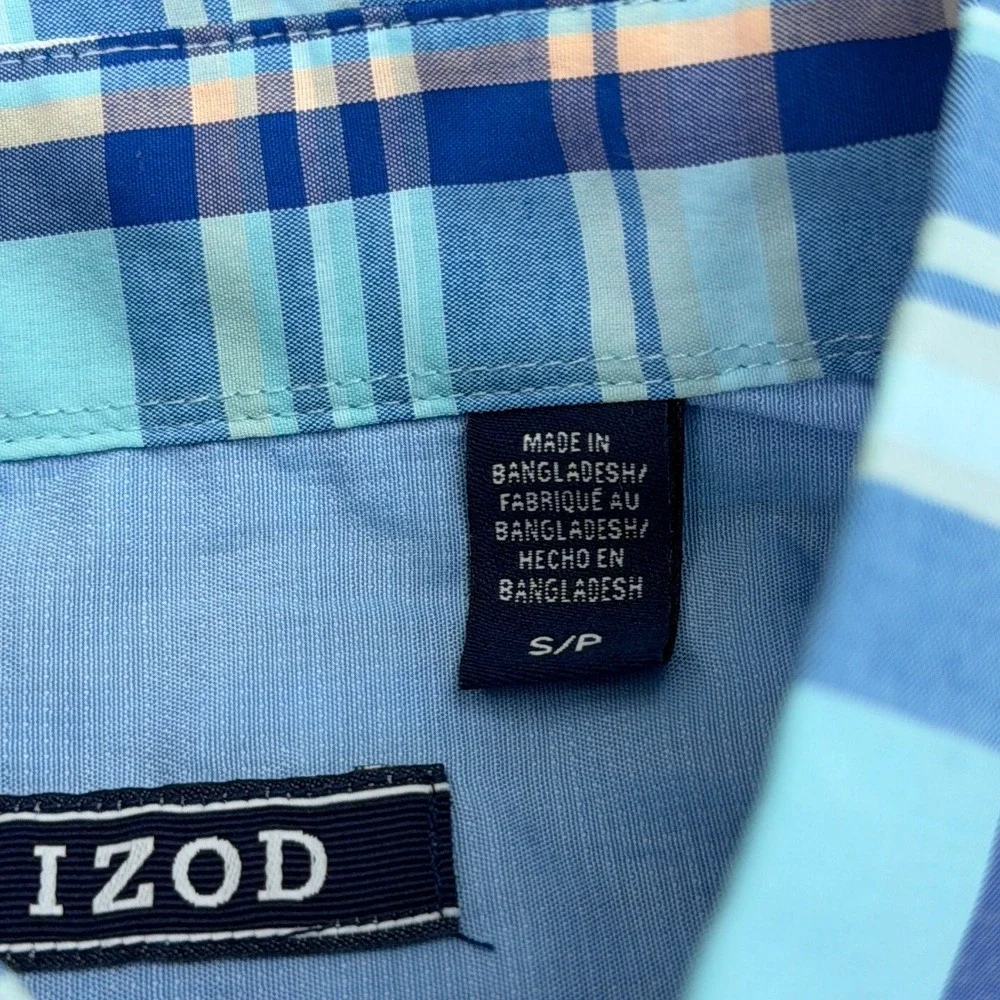 IZOD Shirt Men's Small Gulf Stream Blue Plaid Breeze Cool FX Button Down NWT
